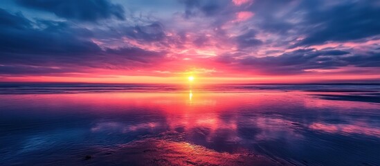 Ocean Sunset Reflection with Dramatic Sky and Calm Water