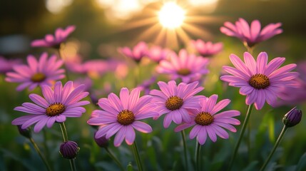 Obraz premium Pink flowers sunset