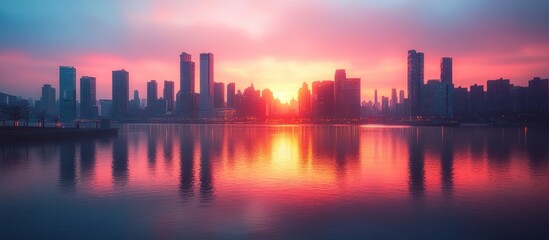 Fototapeta premium Sunrise City Skyline Reflection