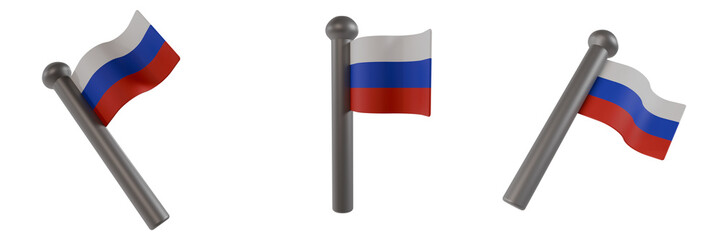 3d render pole with russian flag. cute cartoon flag icon
