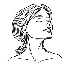 Line art of a woman with closed eyes and a serene expression  