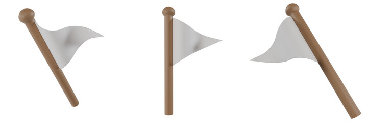 3d render of a pole with a white triangle flag. illustration concept surrender