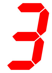 デジタル数字のイメージ　単体　高画質「3」赤文字背景白