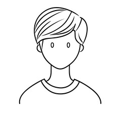 Simple line drawing of a young boy with short hair and blank expression  