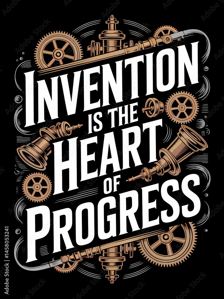 Poster stylish artwork declaring that invention is the heart of progress, a design for various creative use