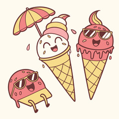 Melting Ice Cream Characters &ndash; Funny Summer Dessert Set 