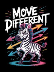 Obraz premium Vibrant illustration of a zebra encouraging diverse movement with directional arrows, perfect for design application