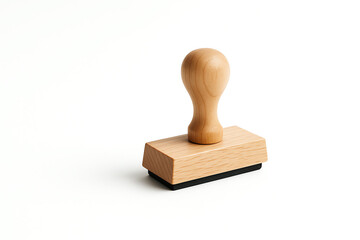 A wooden rubber stamp rests on a clean, white background, symbolizing authority and authentication. It is an essential tool for businesses to validate documents and signatures.