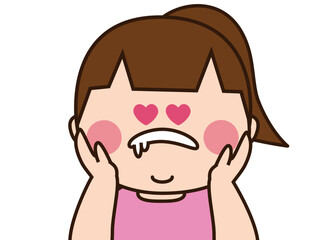 目がハートなよだれを垂れしているデブな女の子
