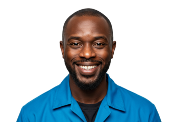 Smiling Man in Blue Shirt Portrait Happy Casual Friendly Expression