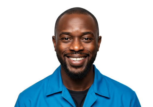 Smiling Man in Blue Shirt Portrait Happy Casual Friendly Expression - Powered by Adobe