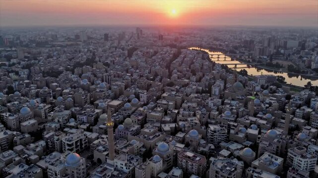 CGI aerial view of the Baghdad city skyline, highlighting Middle East politics, Islamic heritage, and Iraq&rsquo;s historical and cultural significance.