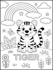 Black and White Tiger Coloring Page for Kids – Fun and Educational Forest Animal Printable Worksheet for Preschool and Kindergarten
