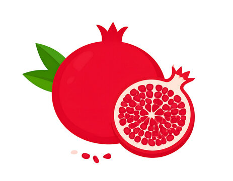 red pomegranate fruit with green leaves clip art preview