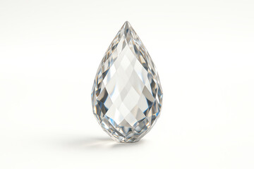 A stunning teardrop-shaped crystal with intricate facets reflecting light, ideal for design projects, jewelry displays, or artistic presentations focused on luxury and elegance.