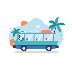 Bus Tour Against a Tropical Background  