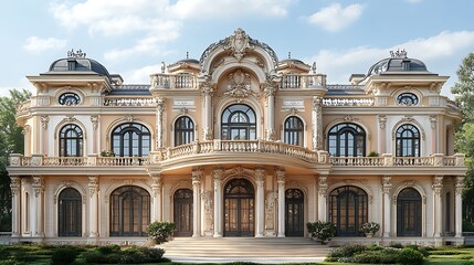 Historical baroque style mansion with detailed ornaments high resolution image