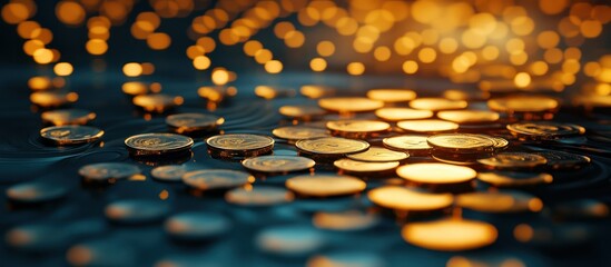 Fototapeta premium Golden Coins on Dark Surface