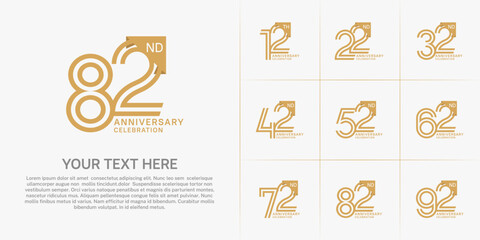 Anniversary logo type set with double line number. brown color for celebration event