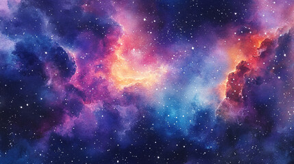 Fototapeta premium Colorful space galaxy cloud nebula starry cosmos astronomy, A breathtaking cosmic nebula painting showcasing a mesmerizing interplay with various color, Intergalactic Watercolor glowing in deep space.
