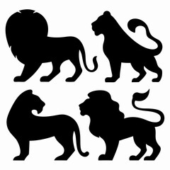 Powerful Vector Wildlife Illustrations lion silhouettes black and white