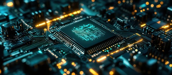 Obraz premium Close Up of Computer Chip and Circuit Board Technology