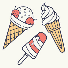 Minimal Flat Ice Cream and Popsicle Vector Se