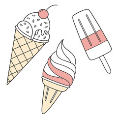 Minimal Flat Ice Cream and Popsicle Vector Se