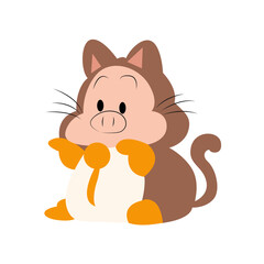 Cute Cartoon Pig-Cat Digital Art