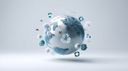 3D Illustration of Earth with Recycling Symbols and Eco-Icons, Promoting Sustainability and Environmental Protection