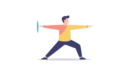 Fototapeta premium Person practicing Tai Chi with balance against a minimalist background 