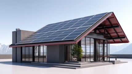 Modern home with solar panels on a mountainside