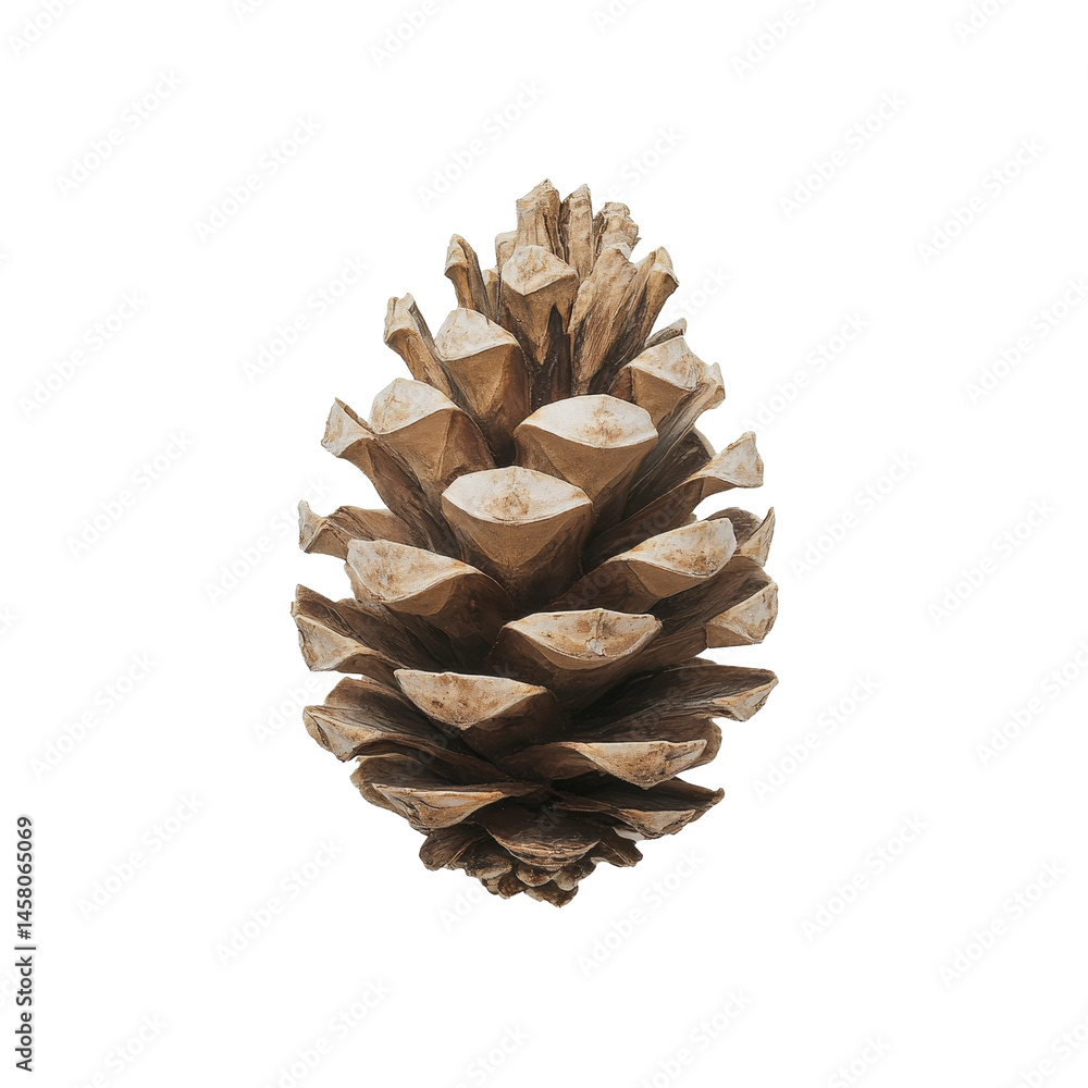 Poster detailed view of a pine cone resting on a smooth transparent background, showcasing its natural text
