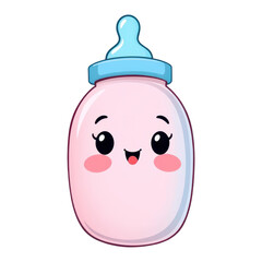 Cute Cartoon Baby Bottle with Blue Cap and Adorable Smiling Face Playful Nursery Illustration AI Generated