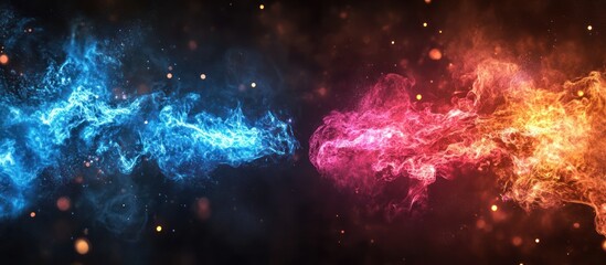 Obraz premium Abstract Energy Flowing Blue and Red Sparks Colliding