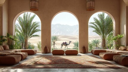 Fototapeta premium Desert oasis lounge with arched views