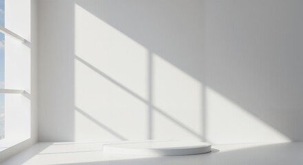 Fototapeta premium Minimalist interior with natural light and shadows on white wall 