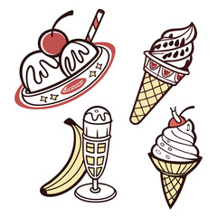 Vintage Ice Cream Shop Icons &ndash; Retro Dessert Vector Set
