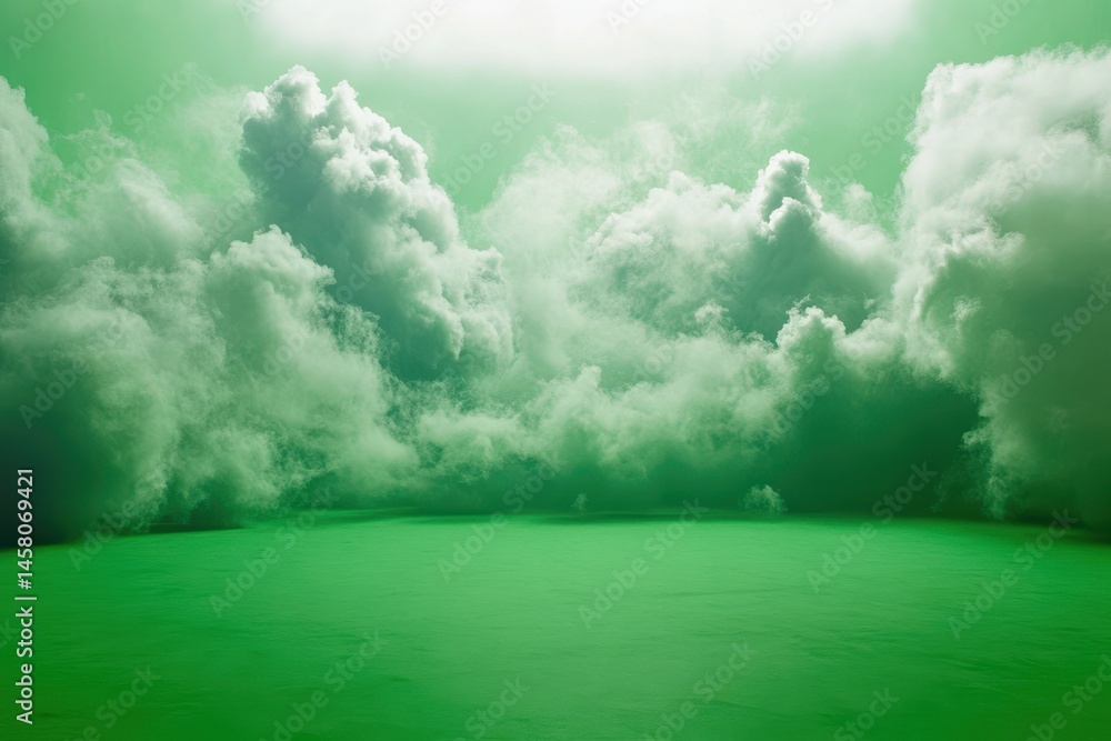 Poster transitioning clouds against green screen creating ethereal visual effects for creative projects, tr