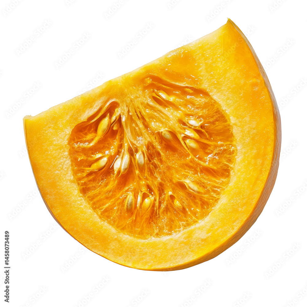 Poster fresh pumpkin slice isolated on a transparent background showcasing its vibrant color and unique tex