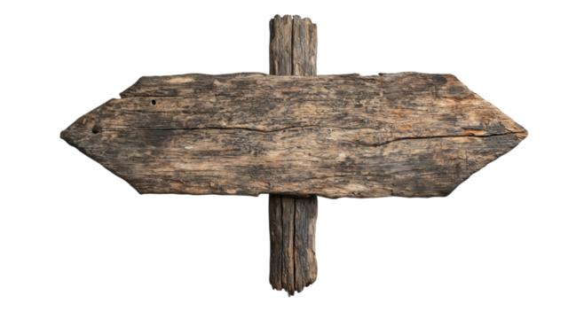 Png of Weathered wooden signpost, rustic charm with a textured surface, perfect for directional guidance in natural settings.