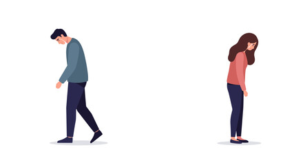 Obraz premium Disappointed couple walking apart in minimalistic style 
