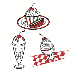 Vintage Ice Cream Shop Icons &ndash; Retro Dessert Vector Set