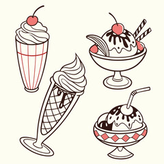 Vintage Ice Cream Shop Icons – Retro Dessert Vector Set