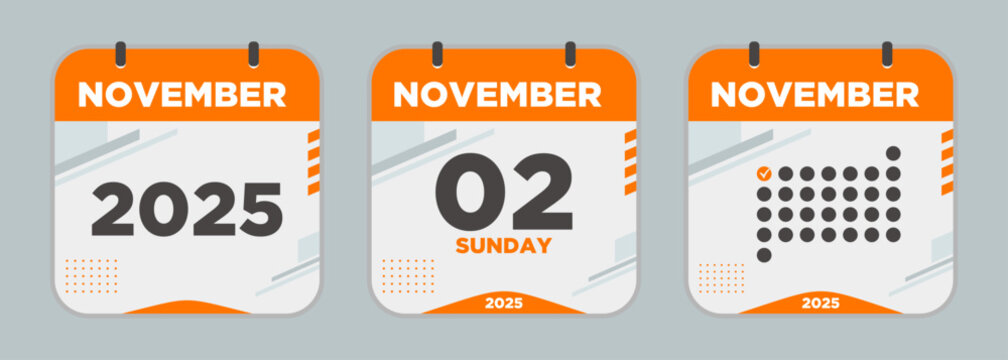 Calendar icon. November. 2025 2 day. The concept of waiting for an important date. Day calendar with date November 2. Cheklist day calendar. Vector illustration.