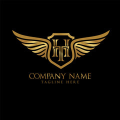 wing and shield letter HT gold color, Victory logo, wing logo, vector logo template
