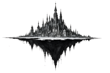 city silhouette with church tower on the urban skyline