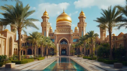Golden Domes and Palm Trees of a Majestic Palace
