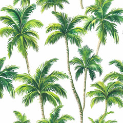 Tropical palm trees repeating pattern on white background.