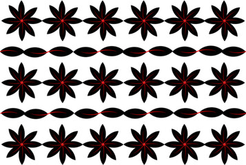 Pattern of odd black and red flower in white background